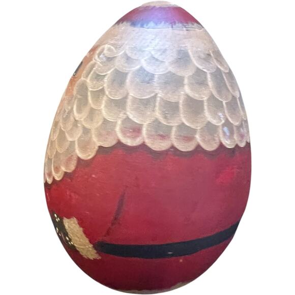 Vintage 80s Hand Painted Wooden Santa Claus Egg Folk Art Christmas - Picture 2 of 7